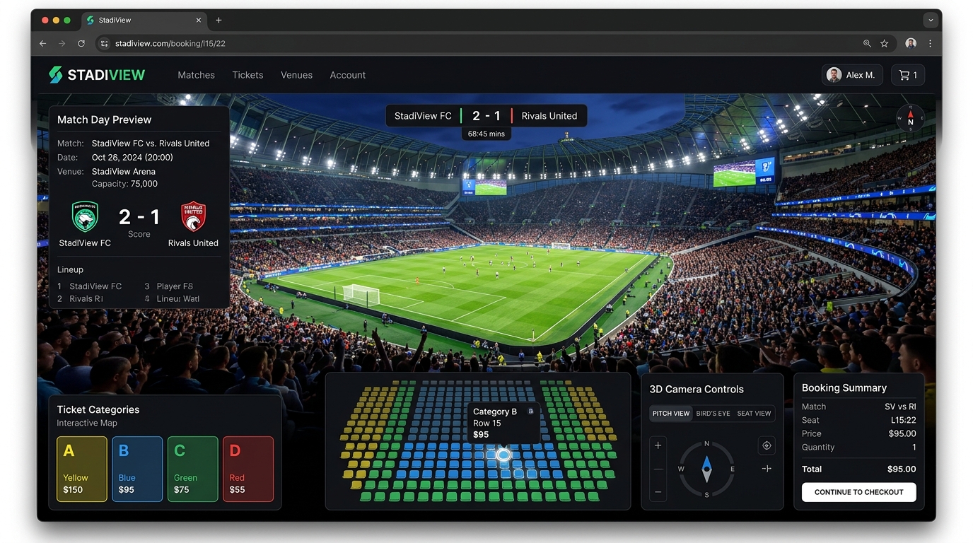 Stadium Ticket Selling 3D Seat Preview Platform Interface
