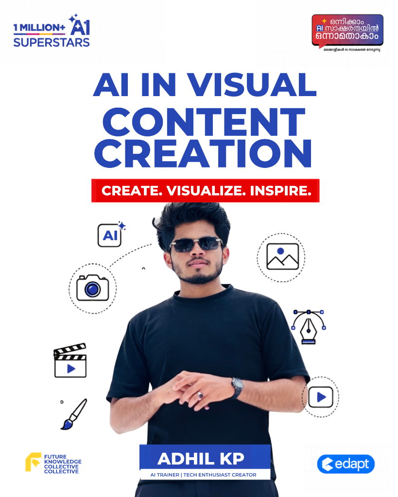 AI in Visual Content Creation workshop poster by Adhil KP