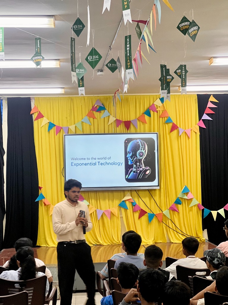 Adhil teaching exponential technologies at Zeal Summer Camp